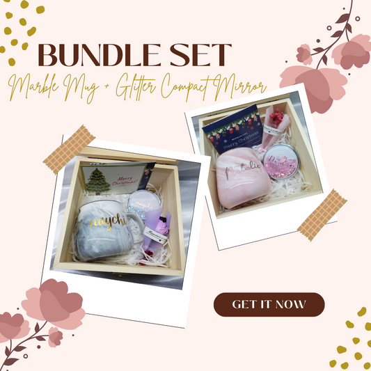 Gift Bundle Set (Marble Mug + Glitter Compact Mirror)