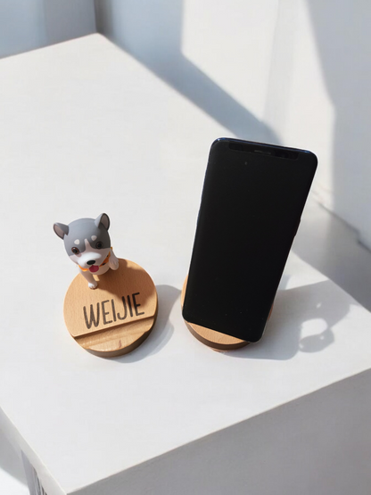 Wooden Doggie Phone Stand (Laser Engraved)